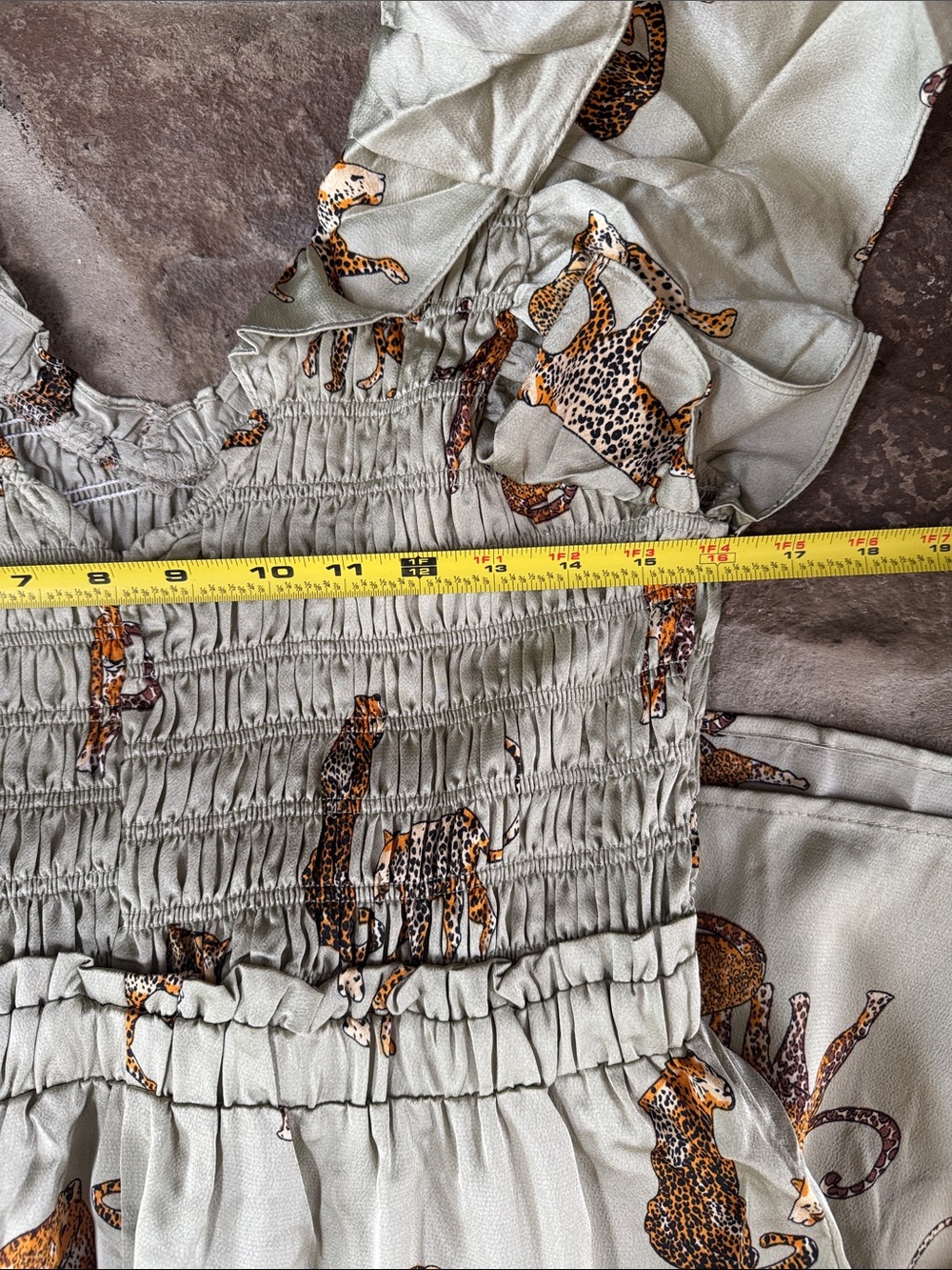 Umgee Olive Green Maxi Dress with Leopard Print smocked flutter sleeves - Picture 6 of 6